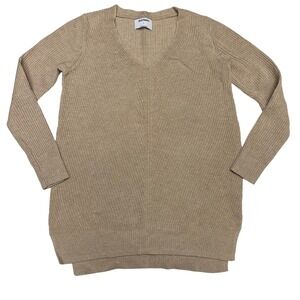 Old Navy Textured V-Neck Tunic Sweater Beige Small Longline Knit Pullover